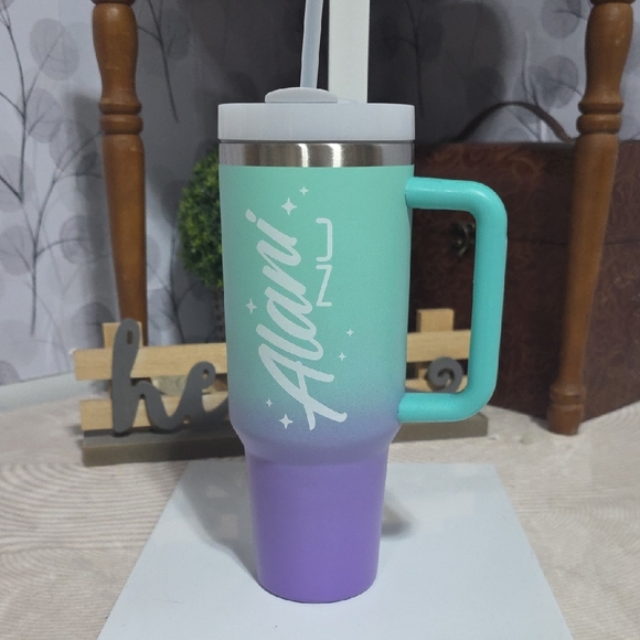 Alani Nu Teal & Purple Ombre Insulated Tumbler with Handle & Straw - 40oz - Picture 2 of 6
